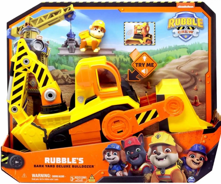 All Brands Spin Master | Paw Patrol Rubble & Crew Rubble'S Bark Yard Deluxe Bulldozer Vehicle & Figure