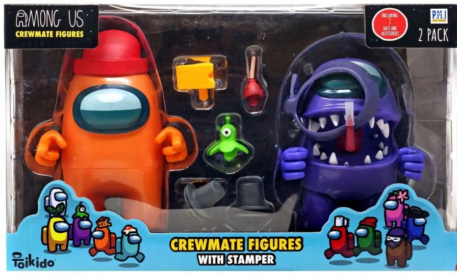 All Brands PMI | Among Us Crewmate Figures With Stamper Orange & Purple Action Figure 2-Pack