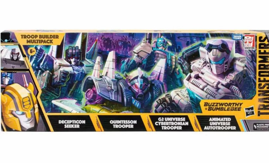 All Brands Hasbro | Transformers Buzzworthy Bumblebee Legacy Decepticon Seeker, Quintesson, G2 Universe Cybertronian, Animated Universe Auto Trooper Exclusive Action Figure 4-Pack [Troop Builder Multipack]