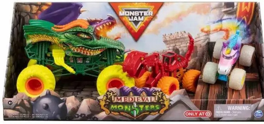 All Brands Spin Master | Monster Jam Medieval Monsters Dirt Squadn Dugg, Dragon & Sparkle Smash Exclusive Diecast Car 3-Pack