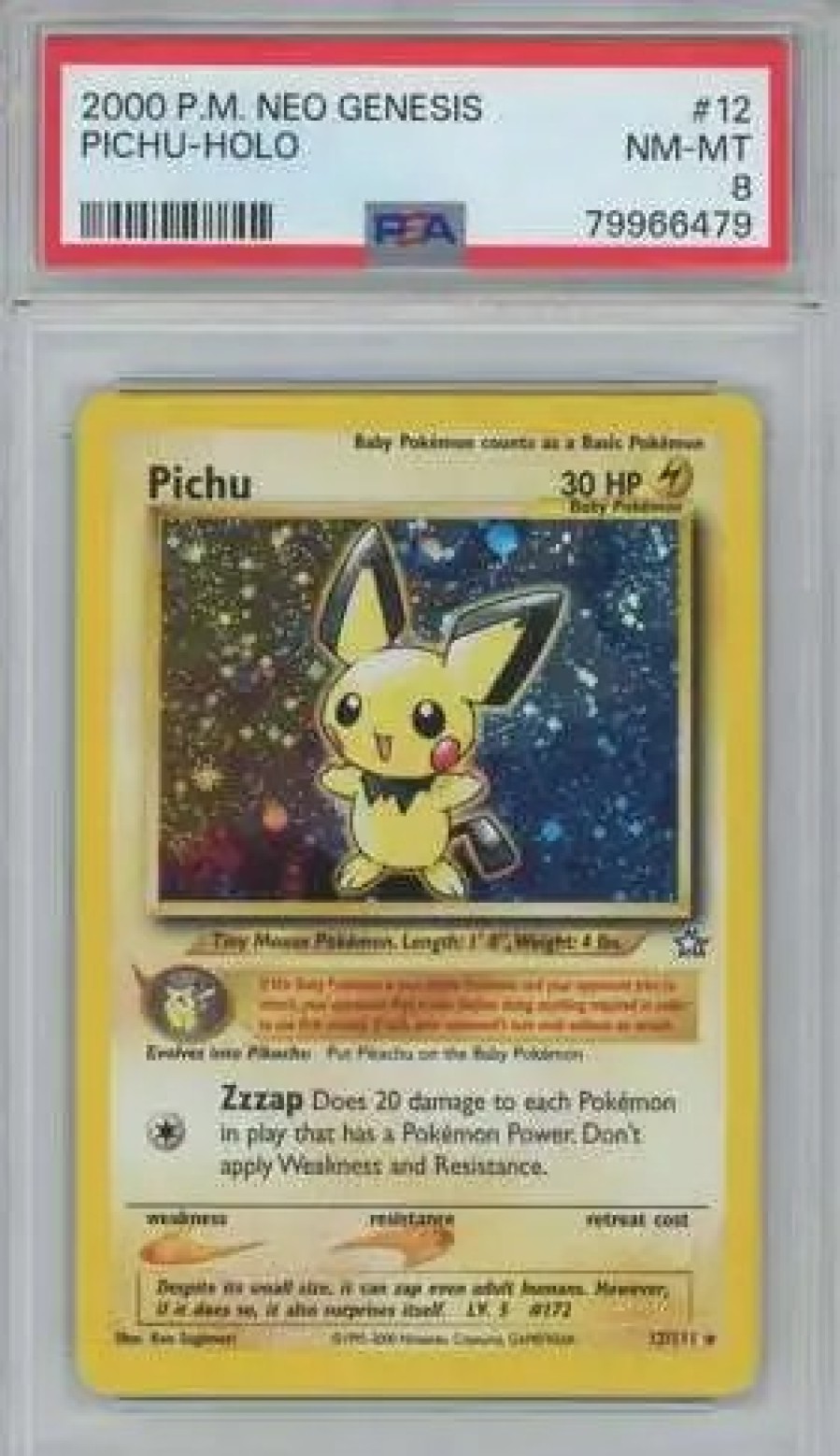 All Brands Wizards of the Coast | Pokemon Neo Genesis Pichu Rare Holo Graded Card #12 [Psa 8]