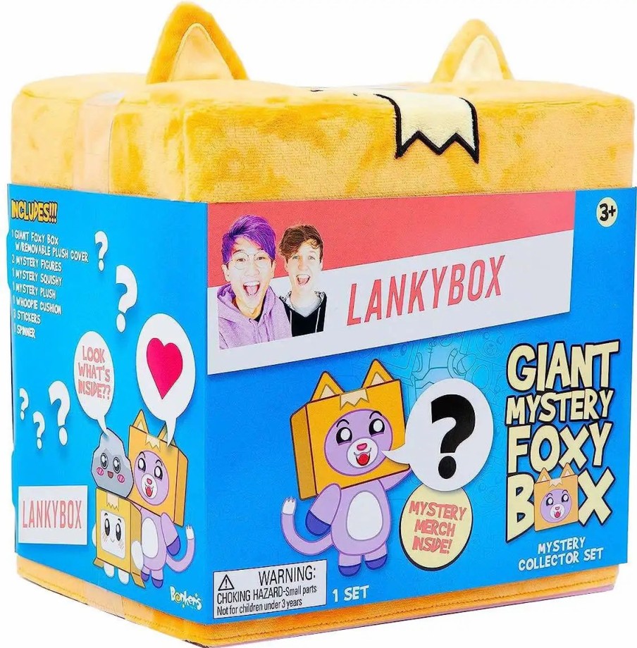 All Brands Bonkers Toy Co. | Lankybox Series 3 Foxy Box Giant Mystery Box [2 Figures, 1 Plush, 1 Squishy, 1 Pop-It Fidget Toy & Boxy Case, Canny With Pop-Out Sticky & 3 Stickers]