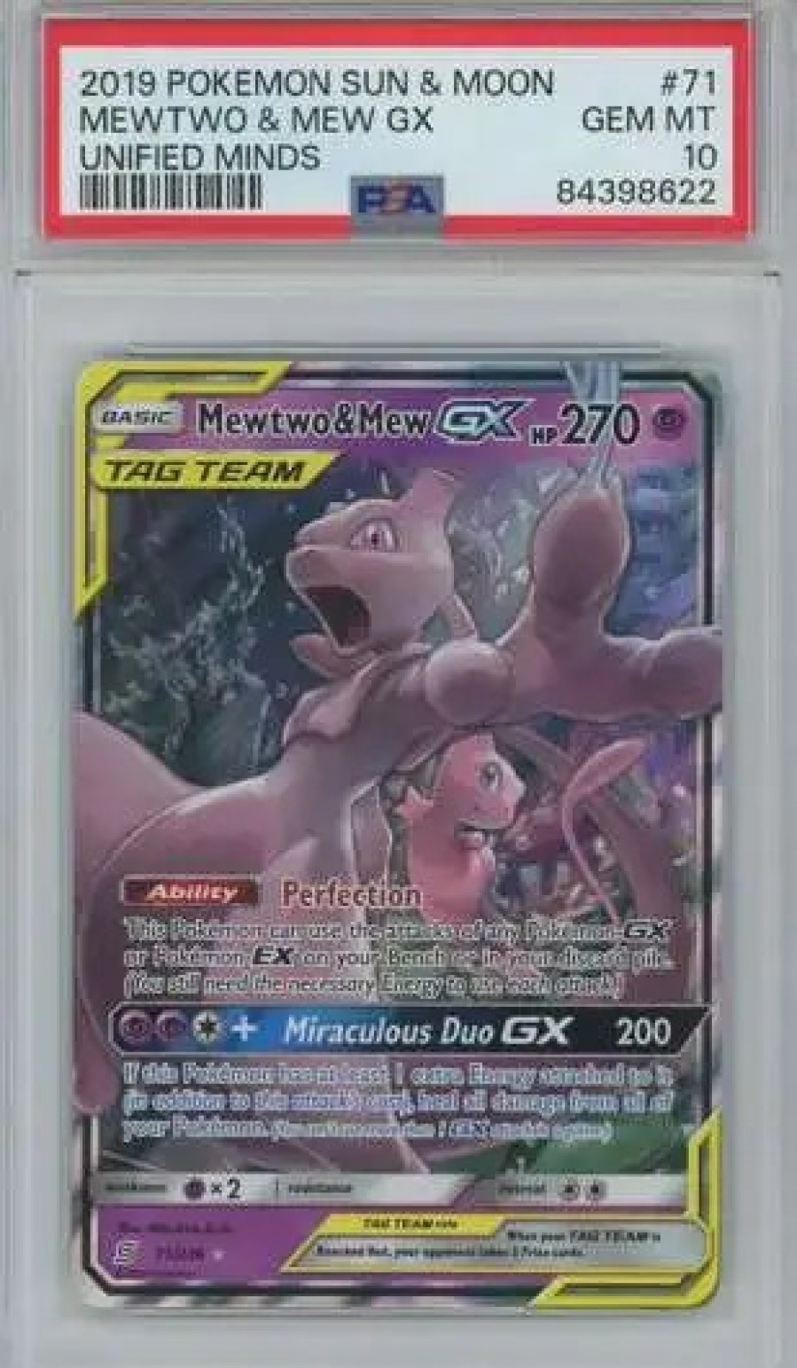 All Brands Pokemon USA | Pokemon Trading Card Game Sun & Moon Unified Minds Mewtwo & Mew Gx Ultra Rare Graded Card #71 [Psa 10]