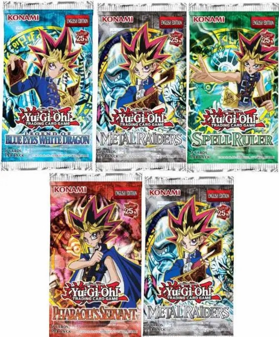 All Brands Konami | Yugioh Trading Card Game 25Th Anniversary Blue Eyes White Dragon, Metal Raiders, Spell Ruler, Pharaoh'S Servant & Invasion Of Chaos Set Of 5 Booster Packs