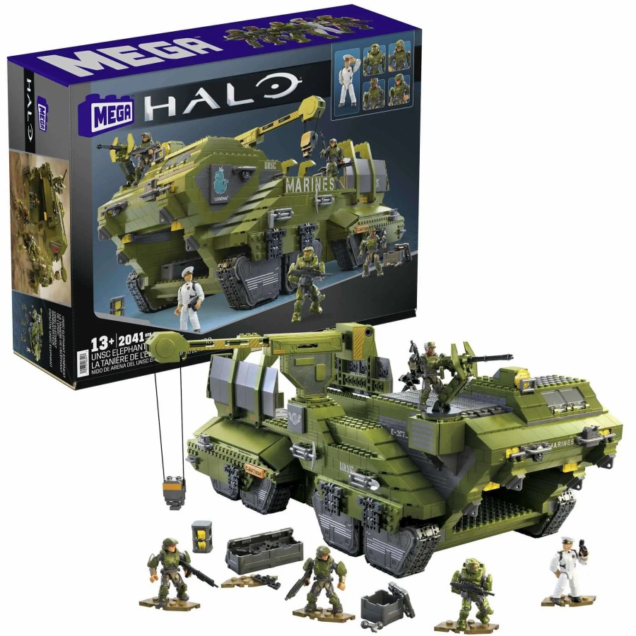 All Brands Mega Construx | Halo Unsc Elephant Sandnest Set [Includes Master Chief, Sgt. Johnson, Lord Hood & 2X Unsc Marines]