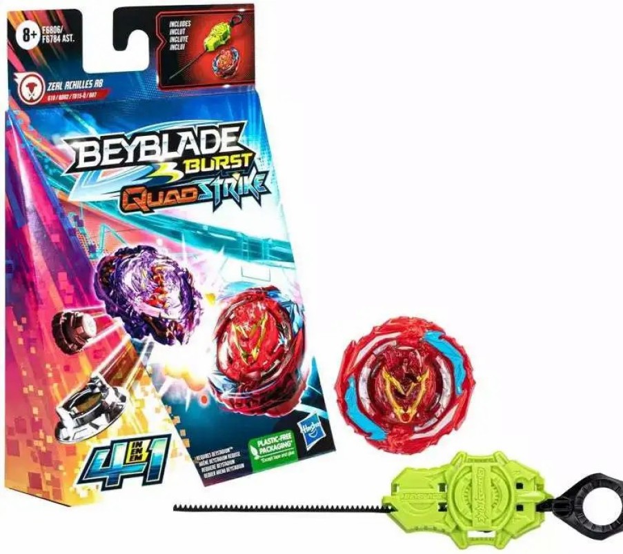 All Brands Hasbro Toys | Beyblade Burst Quadstrike Zeal Achilles A8 Starter Pack