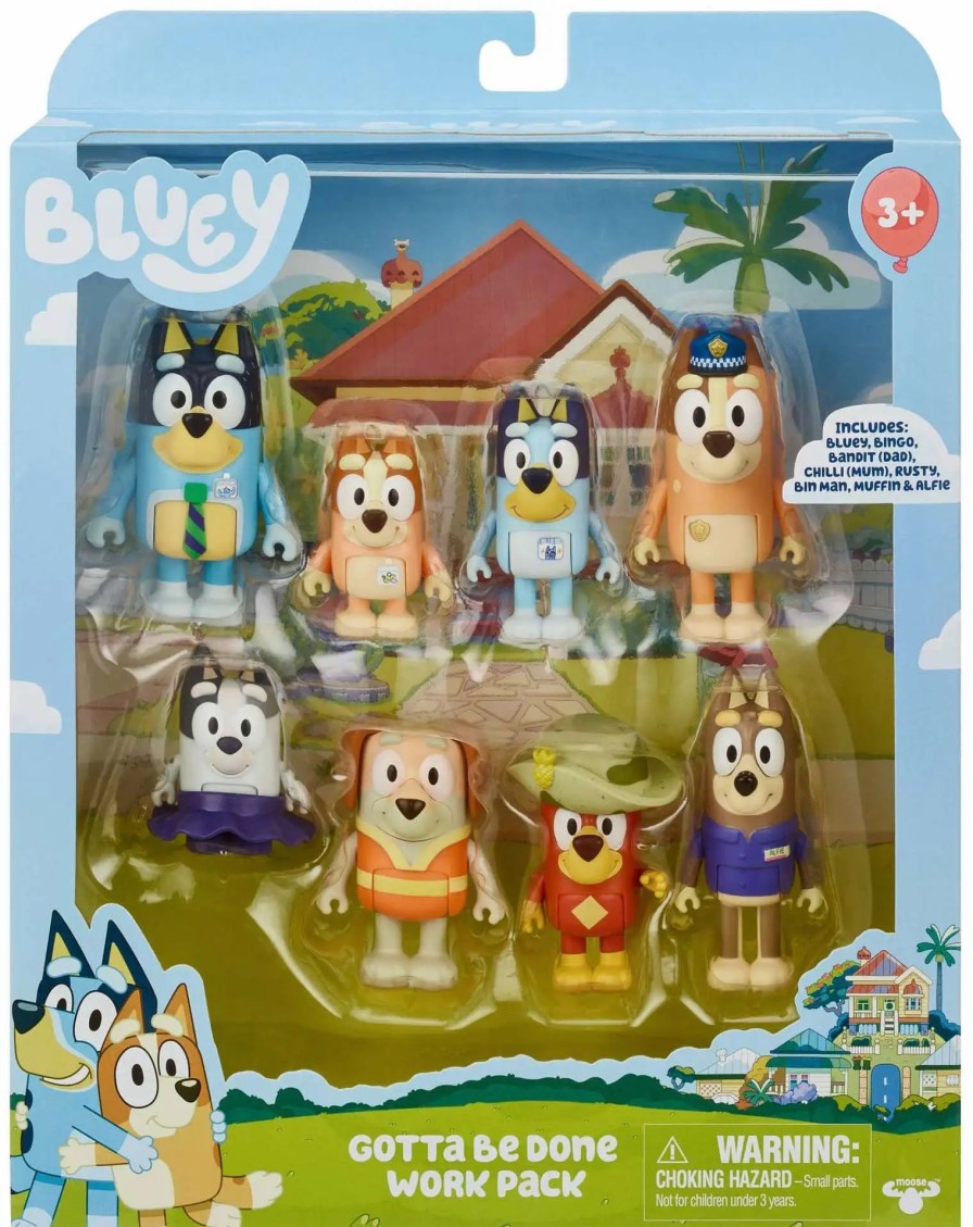 All Brands Moose Toys | Bluey Gotta Be Done Work Pack Exclusive Mini Figure 8-Pack [Bluey, Bingo, Bandit, Chilli, Rusty, Bin Man, Muffin & Alfie]