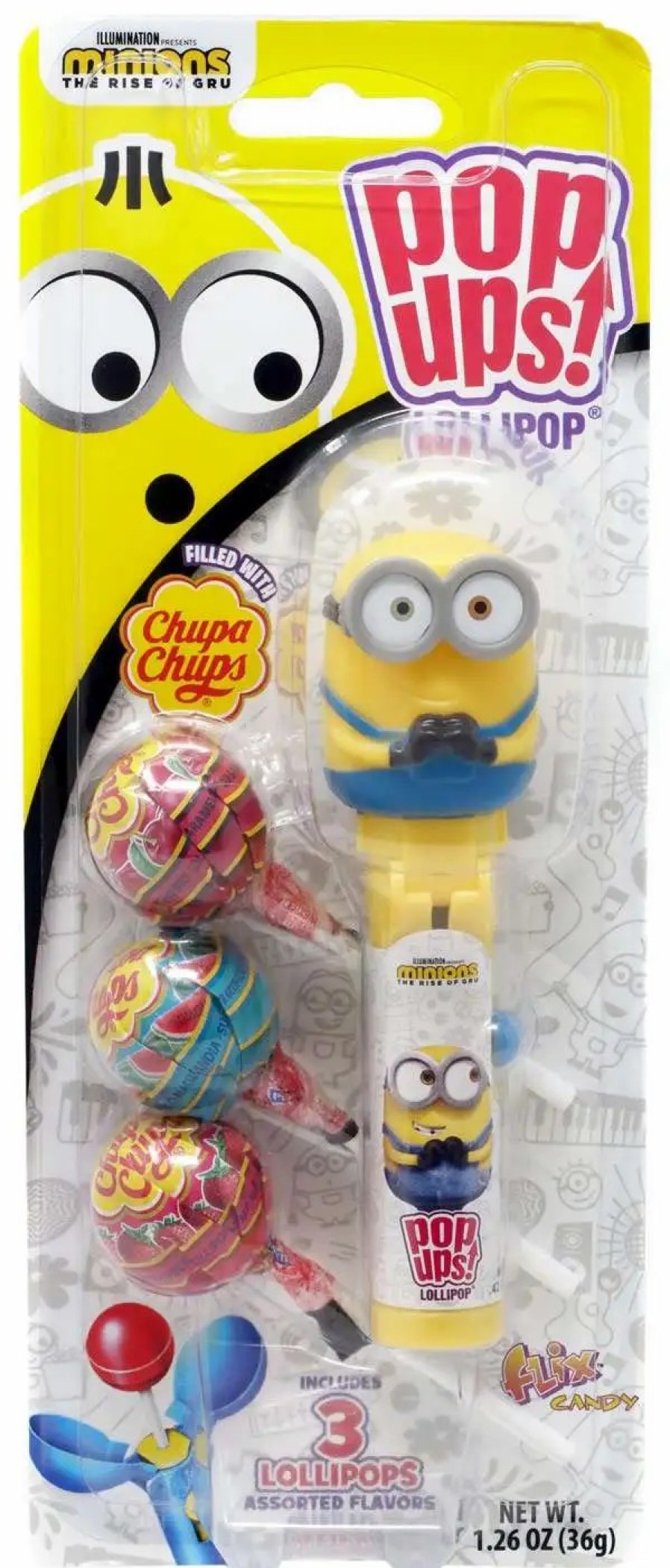 All Brands Flix Candy | Minions The Rise Of Gru Pop Ups! Chupa Chups Bob Lollipop [Includes 3 Lollipops!]