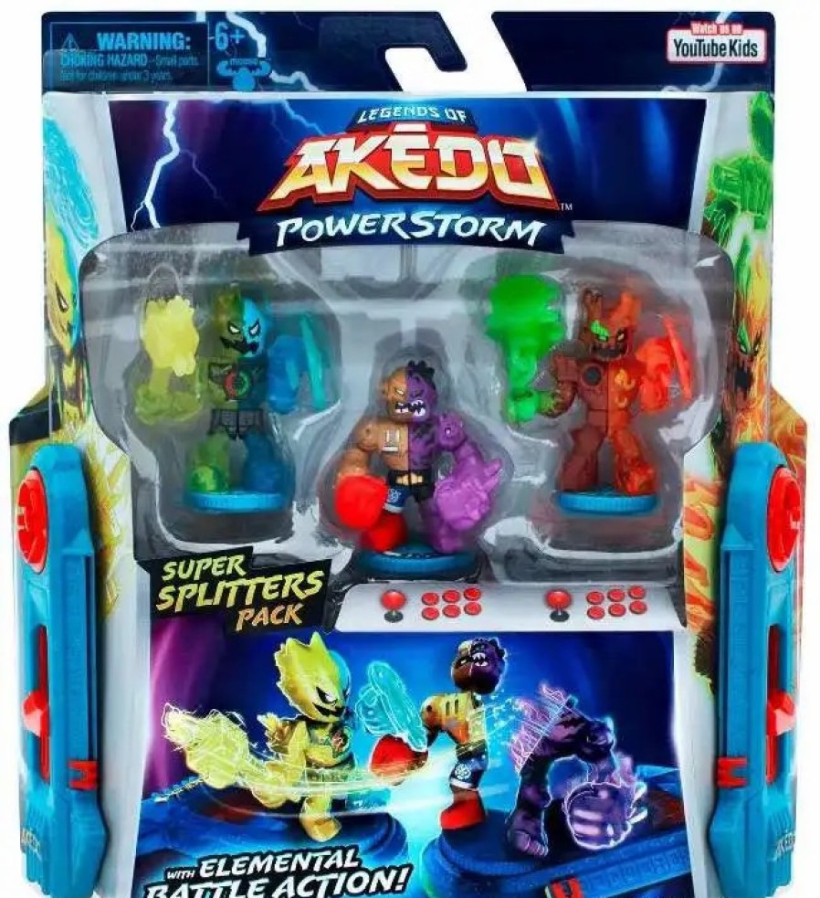 All Brands Moose Toys | Legends Of Akedo Powerstorm Burndown, Buster Splits & Shortout Mini Battling Action Figure Super Splitters Pack