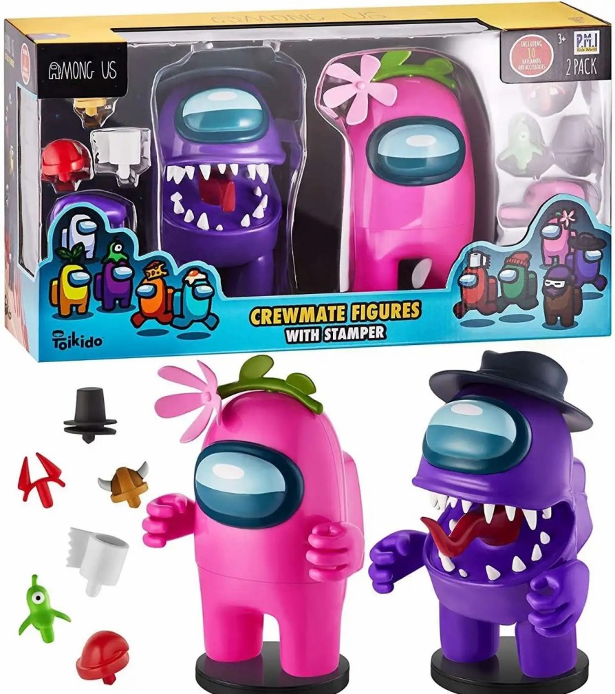 All Brands PMI | Among Us Crewmate Figures With Stamper Purple & Pink Action Figure 2-Pack