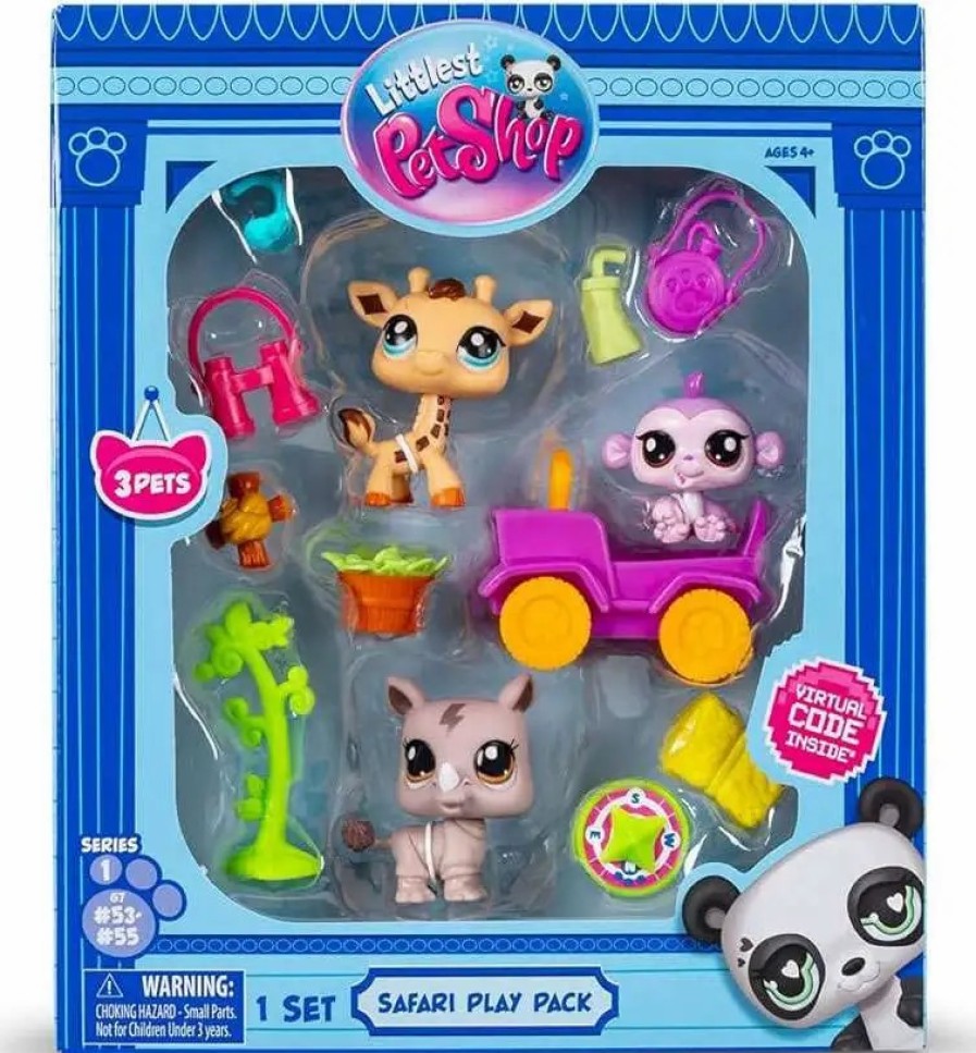 All Brands Basic Fun | Littlest Pet Shop 2024 Generation 7 Safari Play Pack Mini Figure 3-Pack [Rhino, Giraffe & Monkey, 10 Accessories, Card & Virtual Code] (Pre-Order Ships February)