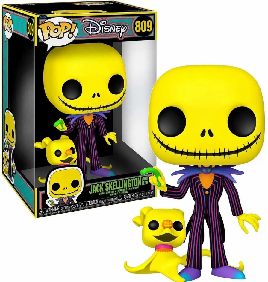 All Brands Funko | Funko Nightmare Before Christmas Pop! Disney Jack Skellington With Zero 10-Inch Vinyl Figure [Super-Sized, Blacklight]