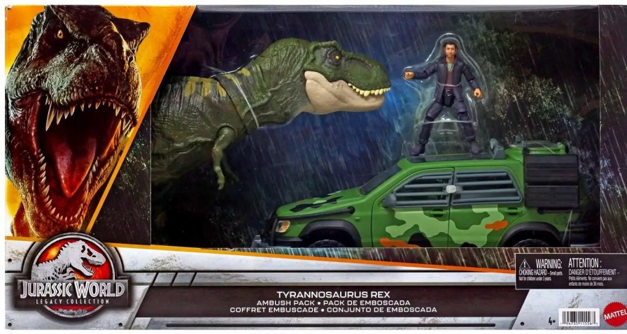 All Brands Mattel | Jurassic World Legacy Tyrannosaurus Rex Ambush Pack Action Figure Playset [T-Rex, Dr. Ian Malcolm & Mercedes-Benz Ml320]