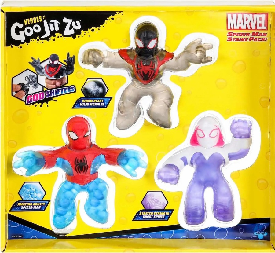 All Brands Moose Toys | Heroes Of Goo Jit Zu Marvel Amazing Agility Spider-Man, Stretch Strength Ghost Spider & Goo Shifter Venom Blast Miles Morales Action Figure 3-Pack