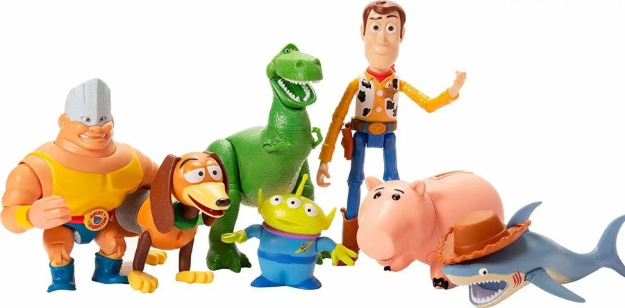 All Brands Mattel Toys | Disney / Pixar Toy Story Disney 100 Woody, Slinky, Rex, Hamm, Alien, Rocky & Shark Action Figure Set