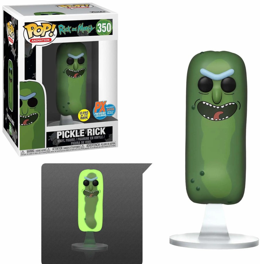 All Brands Funko | Funko Rick & Morty Pop! Animation Pickle Rick Exclusive Vinyl Figure #350 [Glow-In-The-Dark, No Limbs]