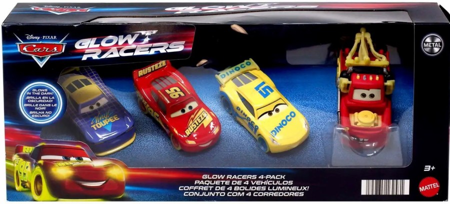 All Brands Mattel Toys | Disney / Pixar Cars Glow Racers Mater, Dinoco Cruz Ramirez, Lightning Mcqueen & Will Rusch Diecast Car 4-Pack