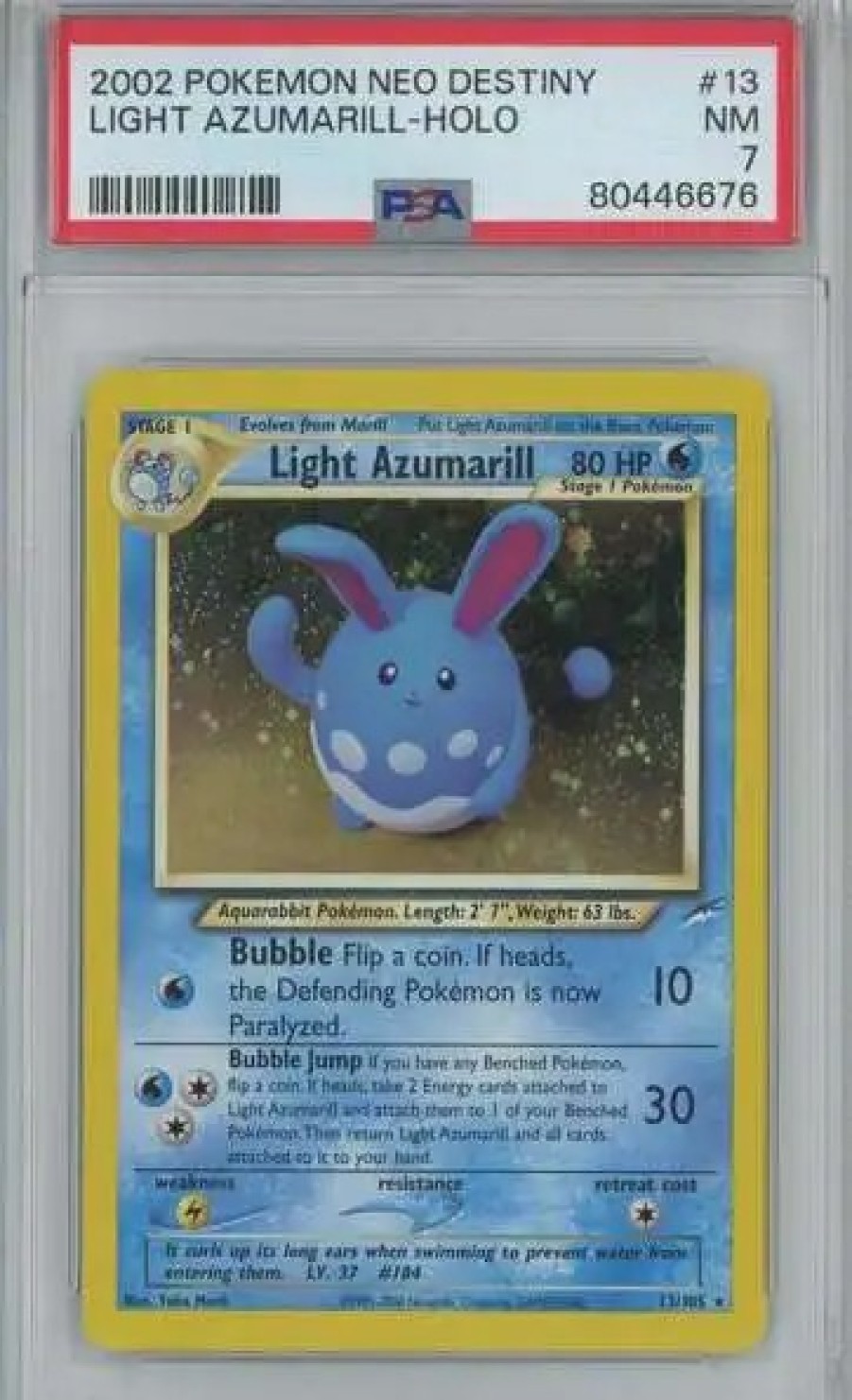 All Brands Wizards of the Coast | Pokemon Neo Destiny Light Azumarill Rare Holo Graded Card #13 [Psa 7]