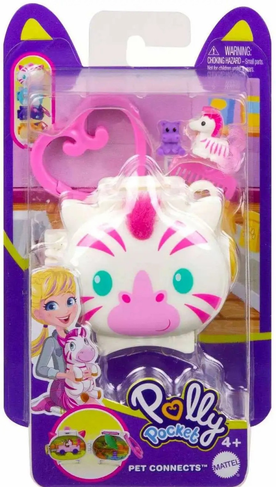 All Brands Mattel Toys | Polly Pocket Pet Connects Zebra On Safari Micro Playset