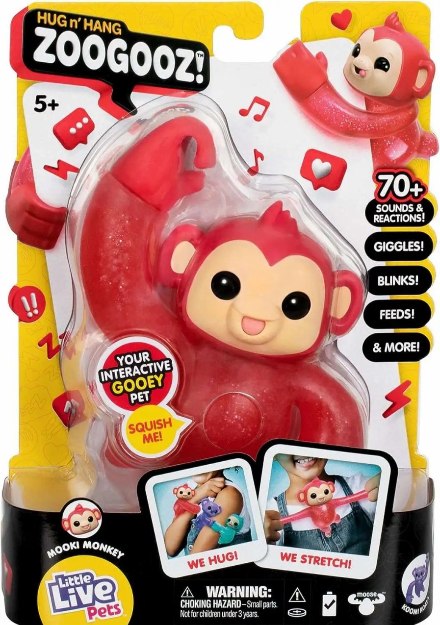 All Brands Moose Toys | Little Live Pets Hug N' Hang Zoogooz Gooey Pet Mookie Monkey Interactive Figure [70+ Sounds & Reactions - Sings, Giggles, Blinks, Feeds & More!]