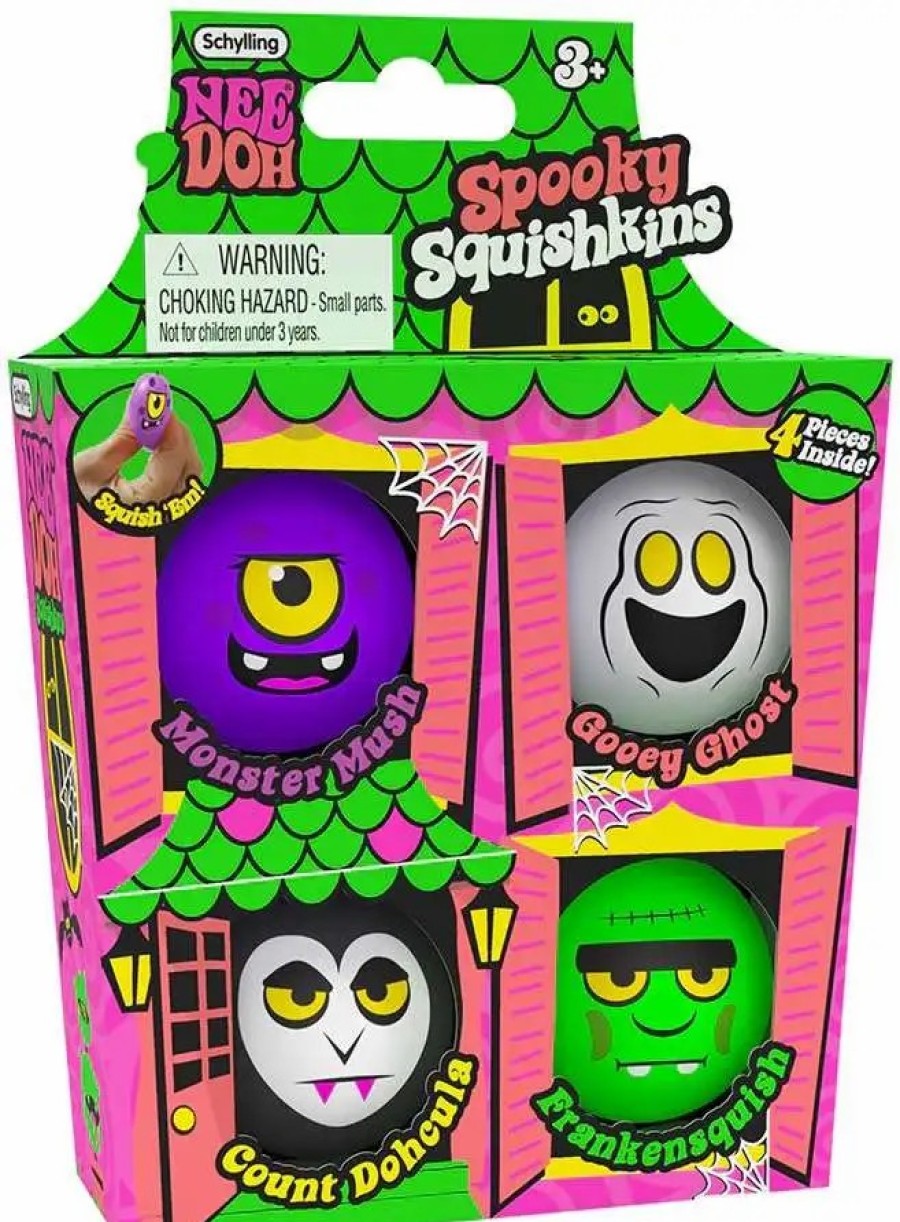 All Brands Schylling | Needoh Spooky Squishkins Monster Mush, Gooey Ghost, Count Dohcula & Frankensquish Stress Ball 4-Pack