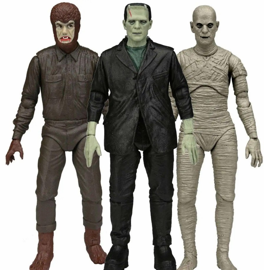 All Brands NECA | Neca Universal Monsters Mummy, Wolf Man & Frankenstein'S Monster Set Of 3 Action Figures [Retro Glow-In-The-Dark]