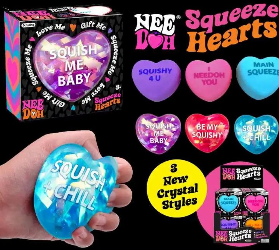 All Brands Schylling | Needoh Squeeze Hearts Stress Ball [1 Random Color & Phrase, 2024]