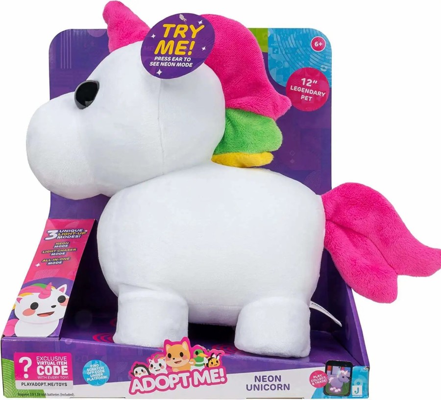 All Brands Jazwares | Adopt Me! Neon Unicorn 12-Inch Interactive Plush [With Rainbow Maker Online Virtual Item Redemption Code!]