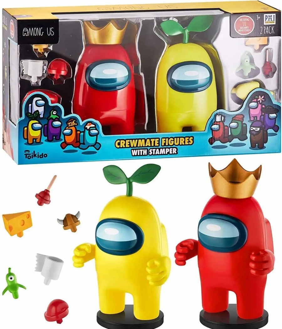 All Brands PMI | Among Us Crewmate Figures With Stamper Red & Yellow Action Figure 2-Pack