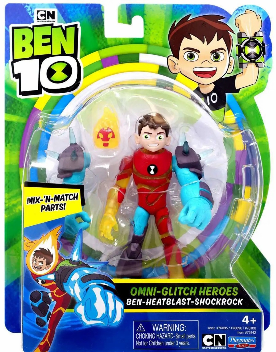 All Brands Playmates | Ben 10 Omni-Glitch Heroes Ben - Heatblast - Shockrock Action Figure