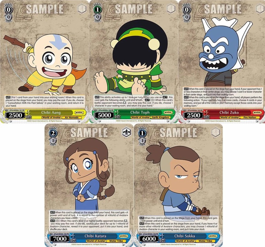 All Brands BushiRoad | Weiss Schwarz Trading Card Game Avatar: The Last Airbender Chibi Promo Set Of 5 Single Cards [Aang, Zuko, Toph, Katara & Sokka]