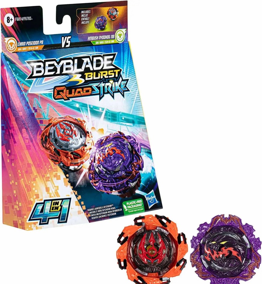 All Brands Hasbro Toys | Beyblade Burst Quadstrike Chain Poseidon P8 & Ambush Nyddhog N8 Dual Pack