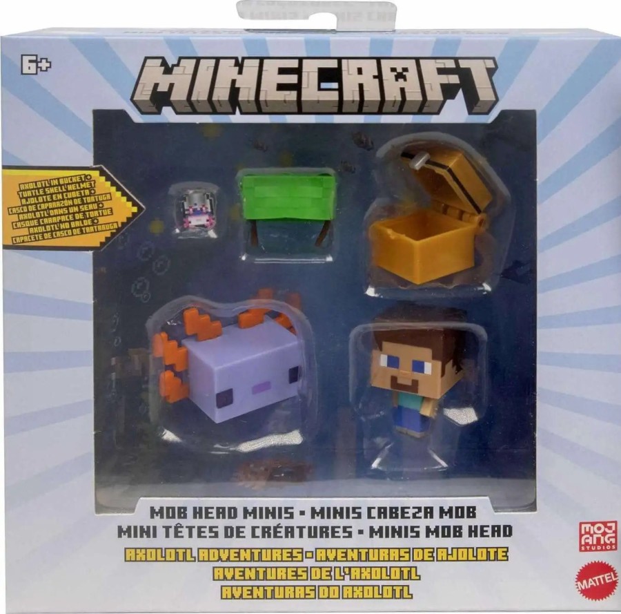 All Brands Mattel Toys | Minecraft Mob Head Minis Axolotl Adventures 3.25-Inch Mini Figure Set