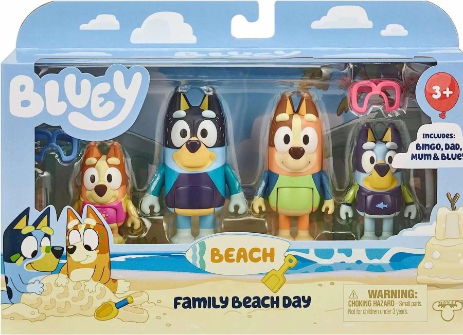 All Brands Moose Toys | Bluey Family Beach Day Mini Figure 4-Pack [Bingo, Dad, Mum & Bluey]