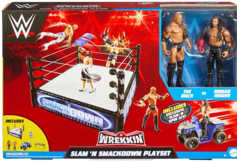 All Brands Mattel | Wwe Wrestling Wrekkin' Slam 'N Smackdown Playset [With The Rock & Roman Reigns]