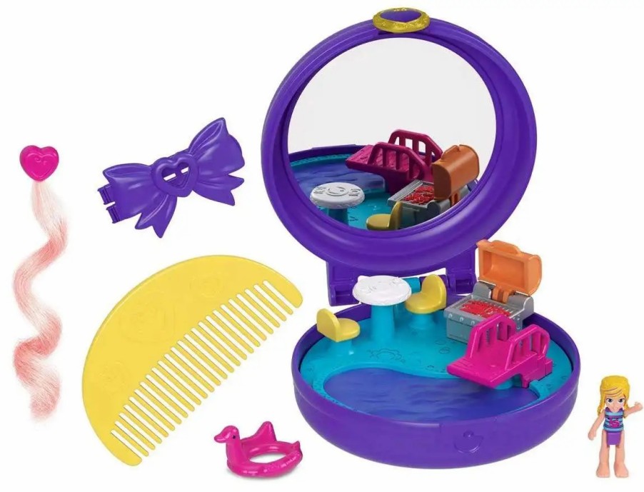 All Brands Mattel Toys | Polly Pocket Micro Clip & Comb Pool Compact Playset