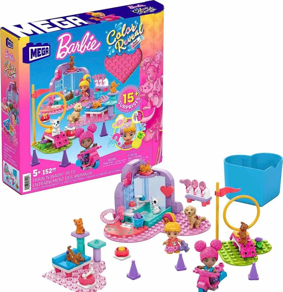 All Brands Mattel | Barbie Mega Color Reveal Sent Train 'N Wash Pets Building Set Hhp89