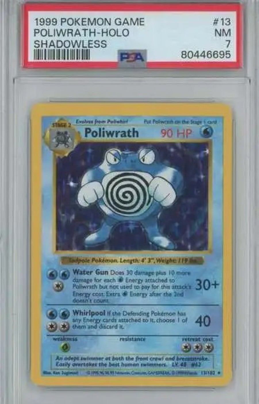 All Brands Wizards of the Coast | Pokemon Base Set Poliwrath Rare Holo Graded Card #13 [Shadowless Moderately Played] [Psa 7]