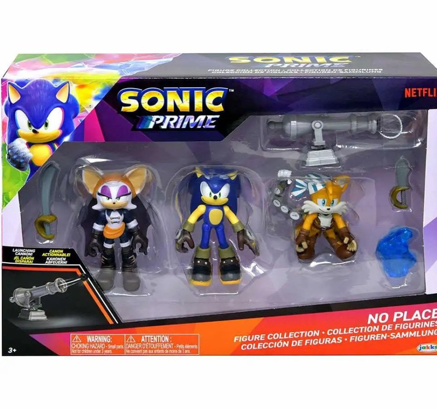 All Brands Jakks Pacific | Sonic The Hedgehog Sonic Prime No Place 3-Inch Mini Figure Collection 3-Pack [Sonic, Sails Tails & Batten Rouge With Blue Shard & Cannon]