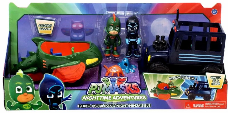 All Brands Just Play | Disney Junior Pj Masks Nighttime Adventure Gekko-Mobile & Night Ninja Bus Exclusive Vehicle & Figure 2-Pack [Exclusive Colors!]