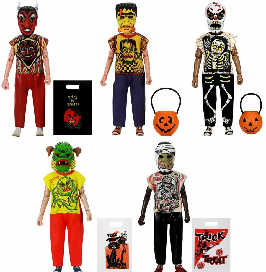 All Brands NECA | Neca Ben Cooper Costume Kids Collection Devil, Frankenstein, Creature, Skeleton & Mummy Set Of 5 Clothed Action Figures (Pre-Order Ships May)