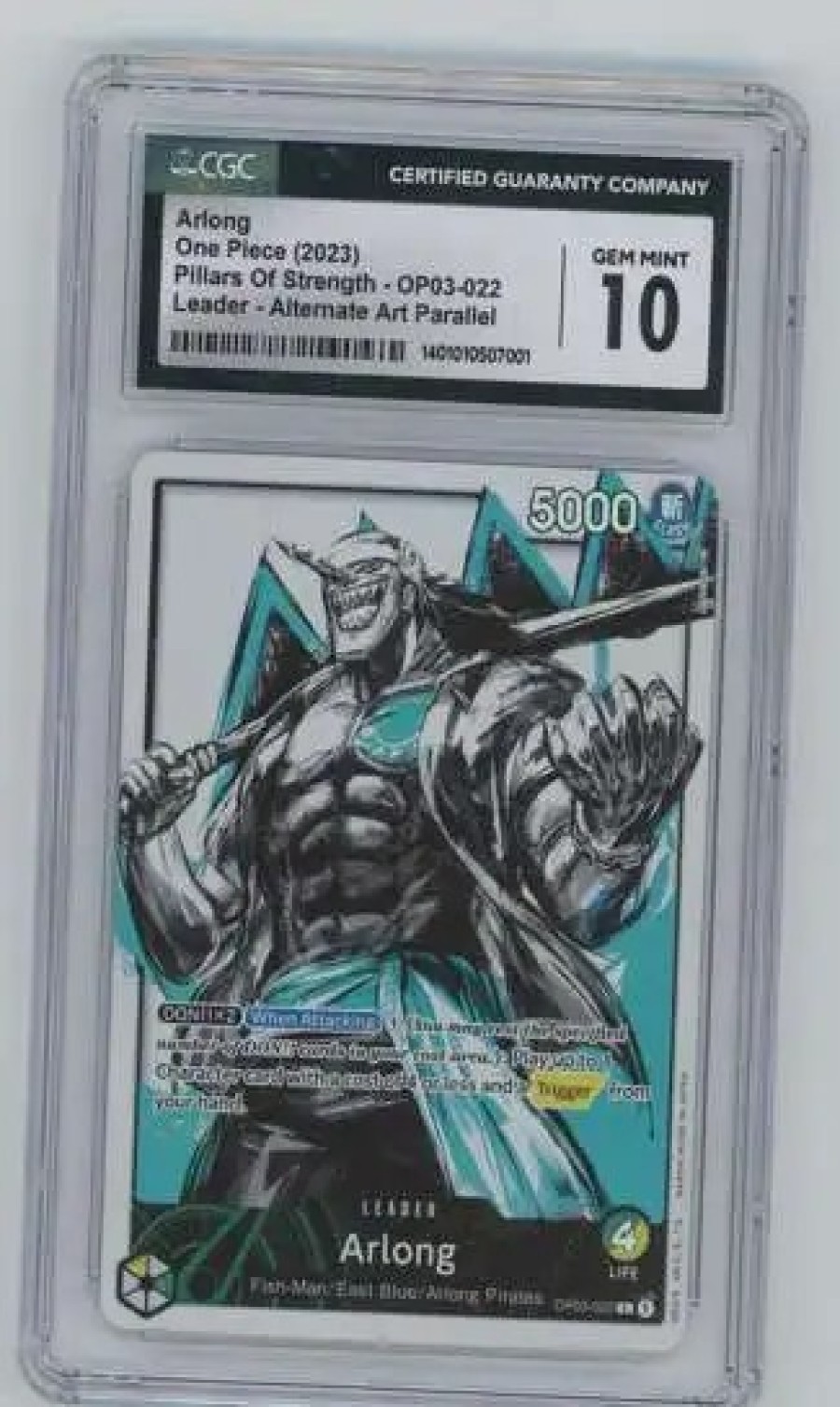 All Brands Bandai | One Piece Trading Card Game Pillars Of Strength Arlong Leader Graded Card Op03-022 [Alternate Art] [Cgc 10]