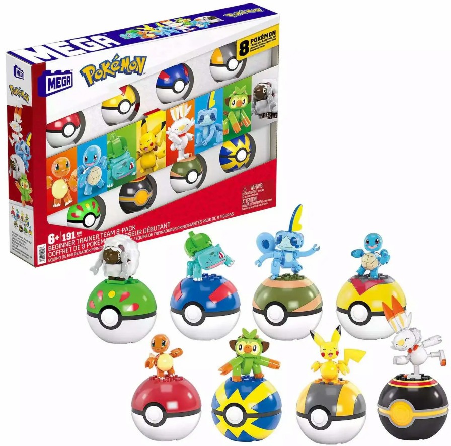 All Brands Mega Construx | Pokemon Beginner Trainer Team Wooloo, Bulbasaur, Sobble, Squirtle, Scorbunny, Pikachu, Grookey & Charmander Exclusive 8-Pack Set